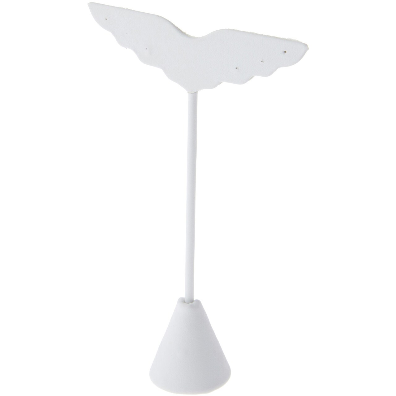 Plymor White Faux Leather Wing Shaped, Three Pair Earring Display Stand, 3" W x 1.25" D x 5.5" H